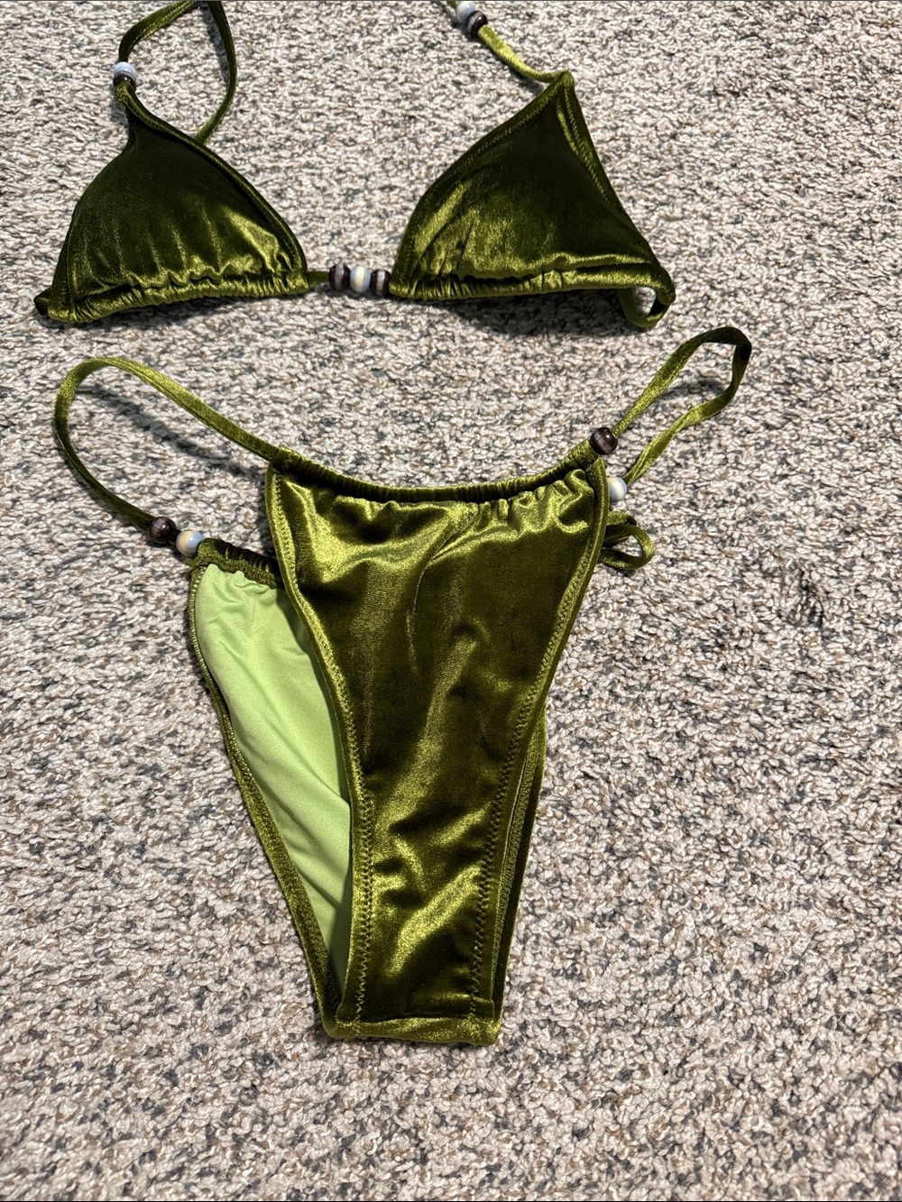 Olive velvet green bikini - Picture 2 of 4